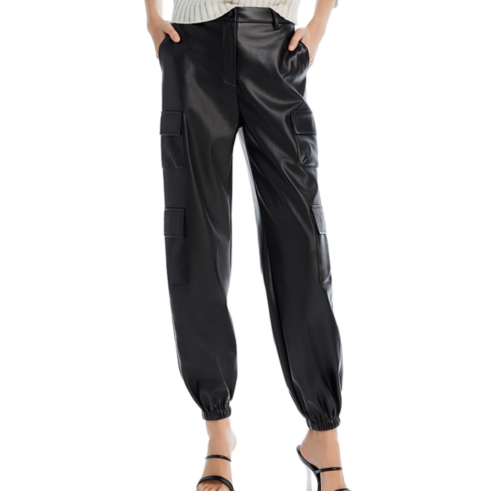 Black Faux Leather Cargo Pants
